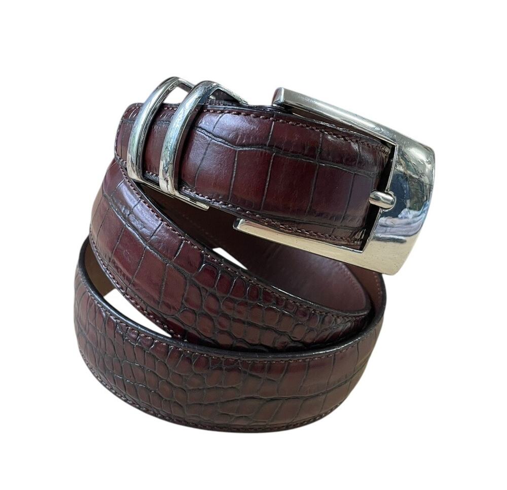 Trafalgar Croc Embossed Brown Leather Belt Mens Size 34